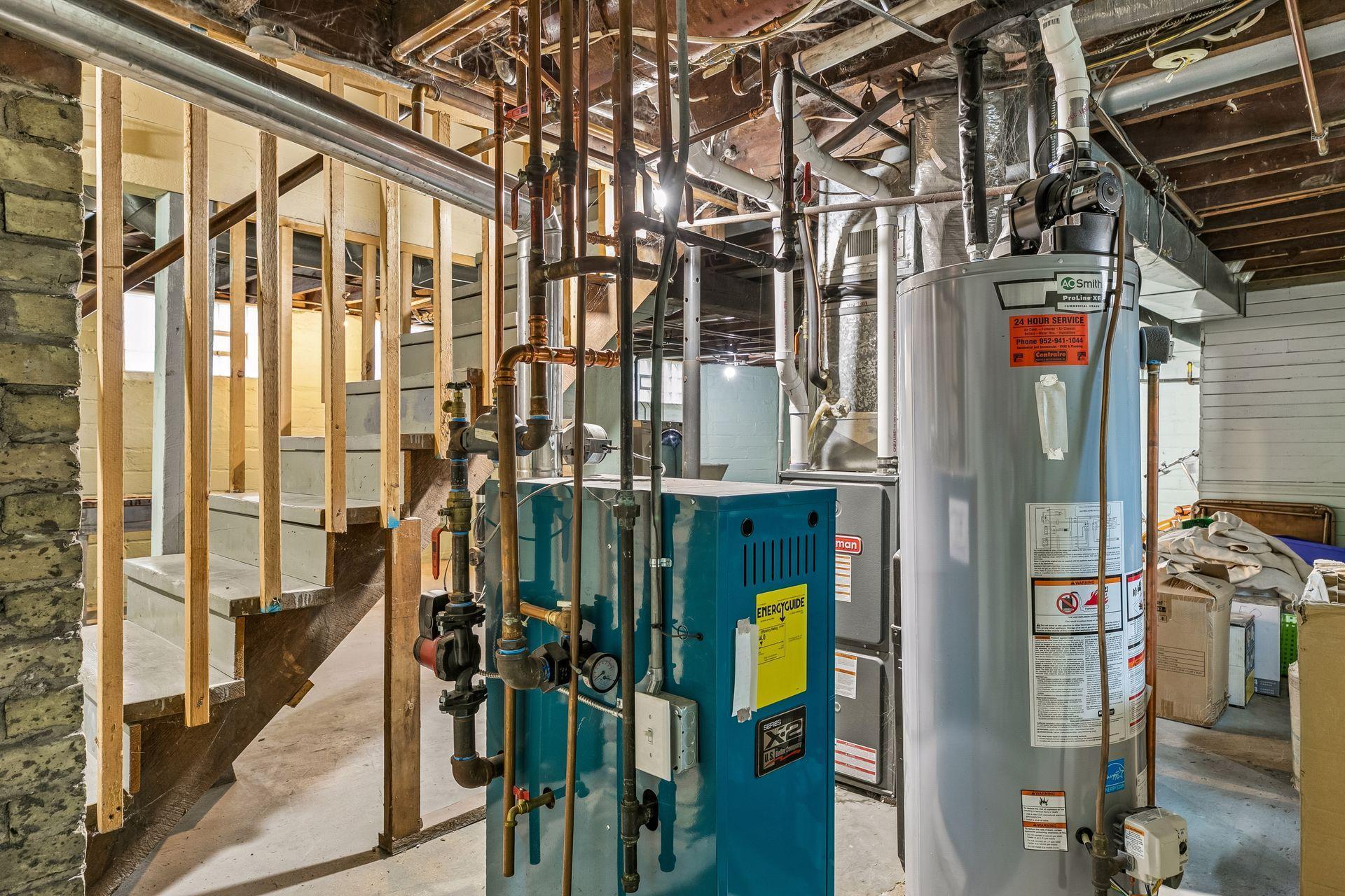 Major mechanicals, including the boiler, furnace, and water heater, are newer and have been recently serviced.