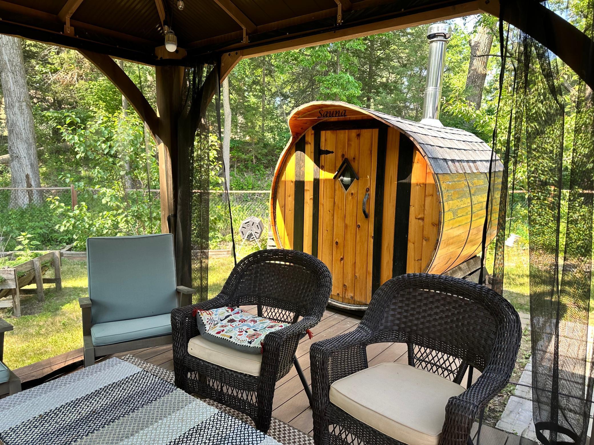 Outdoor sauna for year-round enjoyment.
