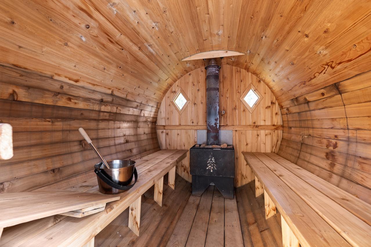 Inside the outdoor sauna.