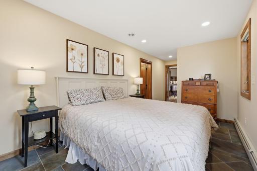 all new recessed lighting and heated slate flooring