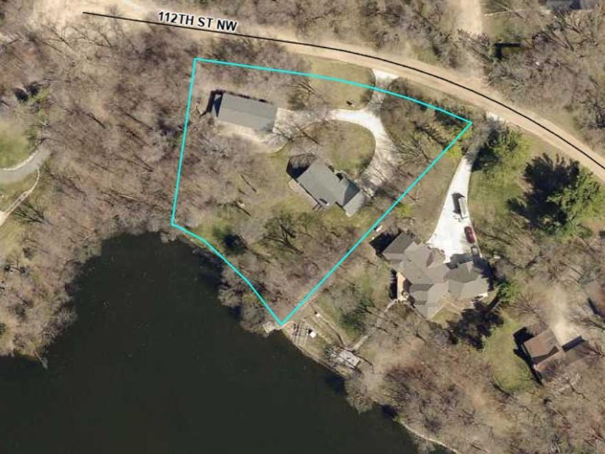 View of the approximate lot lines of this 1.31 acre lot with 185 feet of shoreline on Lake Marie.