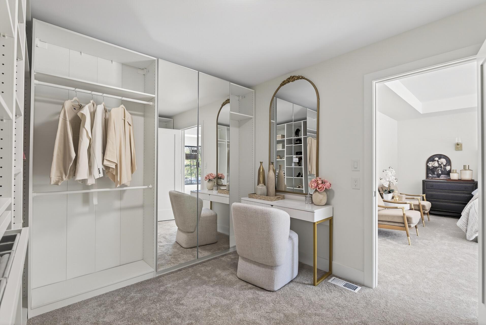 mirrored glass doors, pull-out drawers, and enclosed shoe storage for a sanitary, odor-free solution