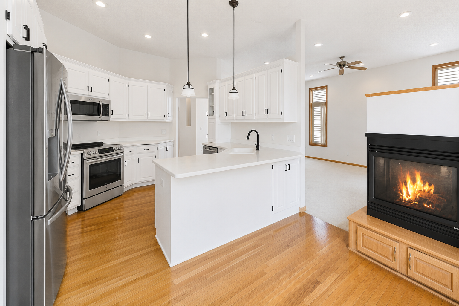 Beautifully updated kitchen! Fresh updated paint and stainless steel appliances will be installed soon. (AI image of appliance)