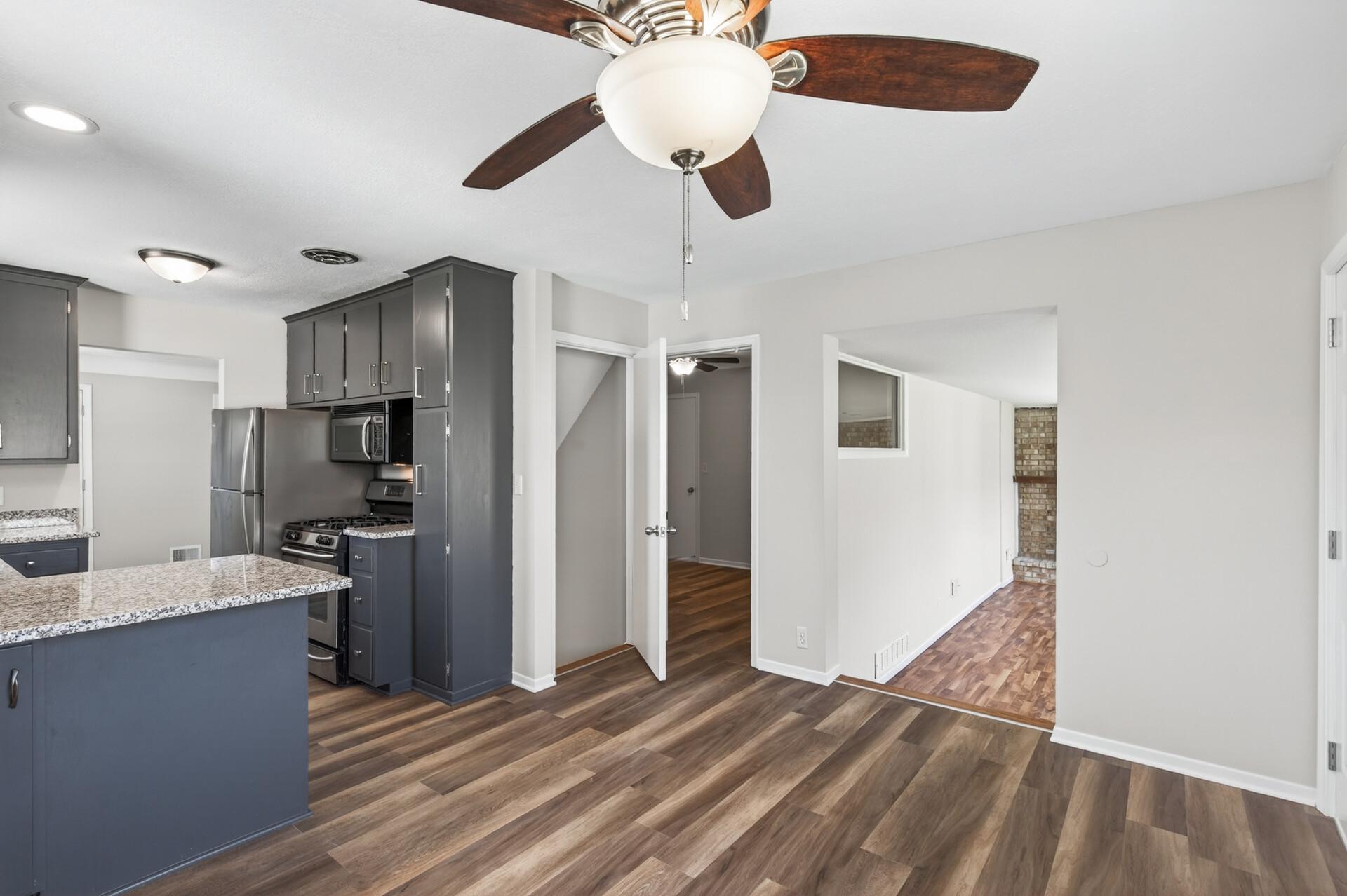 The informal dining area is open to the kitchen for easy meal prep and serving.