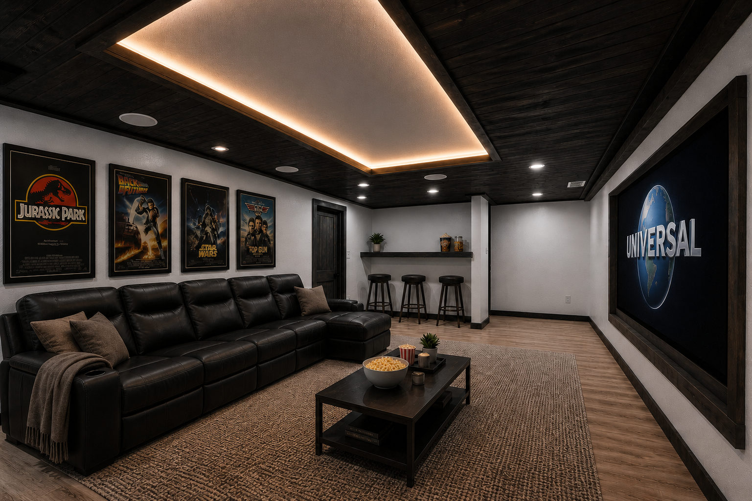 Image has been virtually staged. Property does not come with a projector screen!