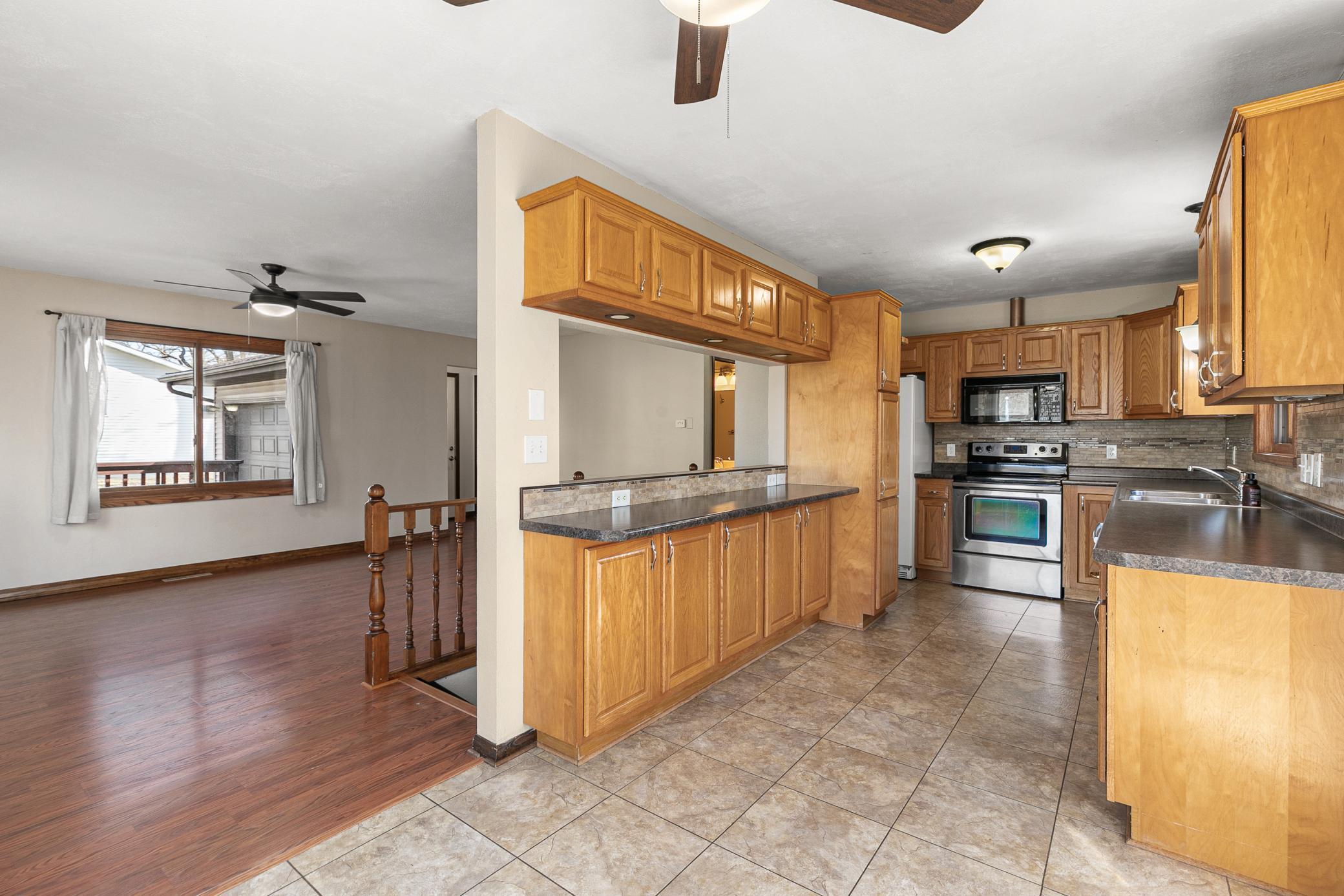 Kitchen over looking the living room