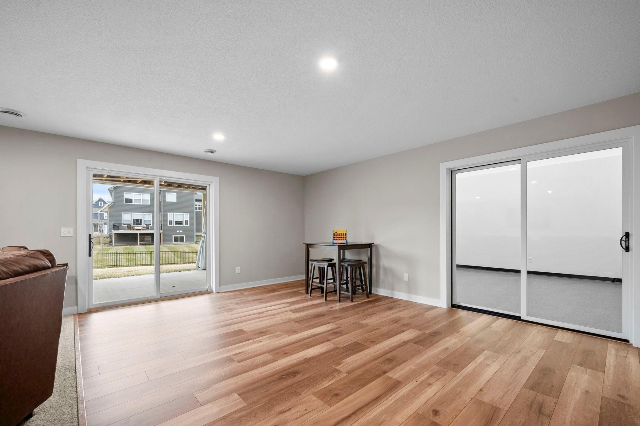 Sport court access via sliding glass door.