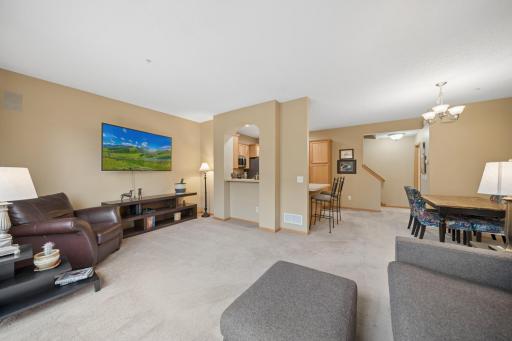 The main level seamlessly incorporates the dining room, family room and kitchen areas