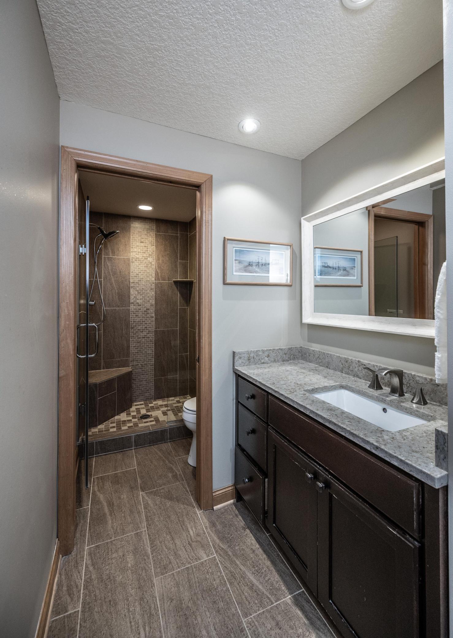 Tiled 3/4 bath in the lower level.