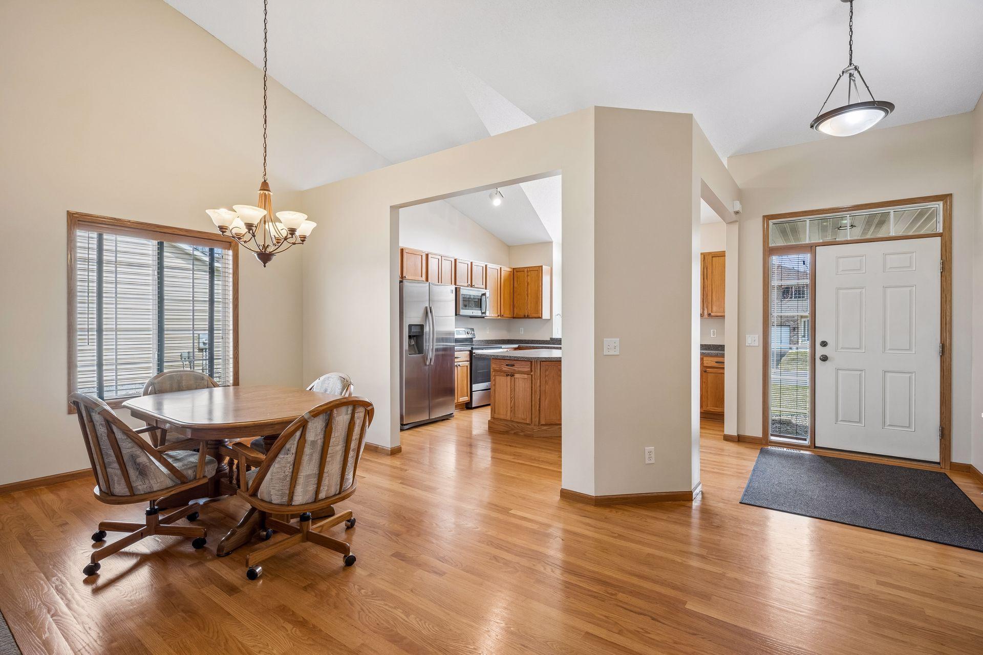 View from the Living Room looking to the entry, Dining Area and Kitchen.