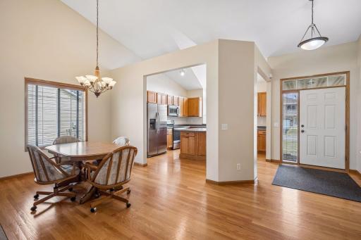 View from the Living Room looking to the entry, Dining Area and Kitchen.