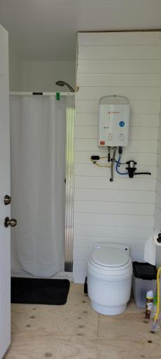 bath with dry flush tiolet