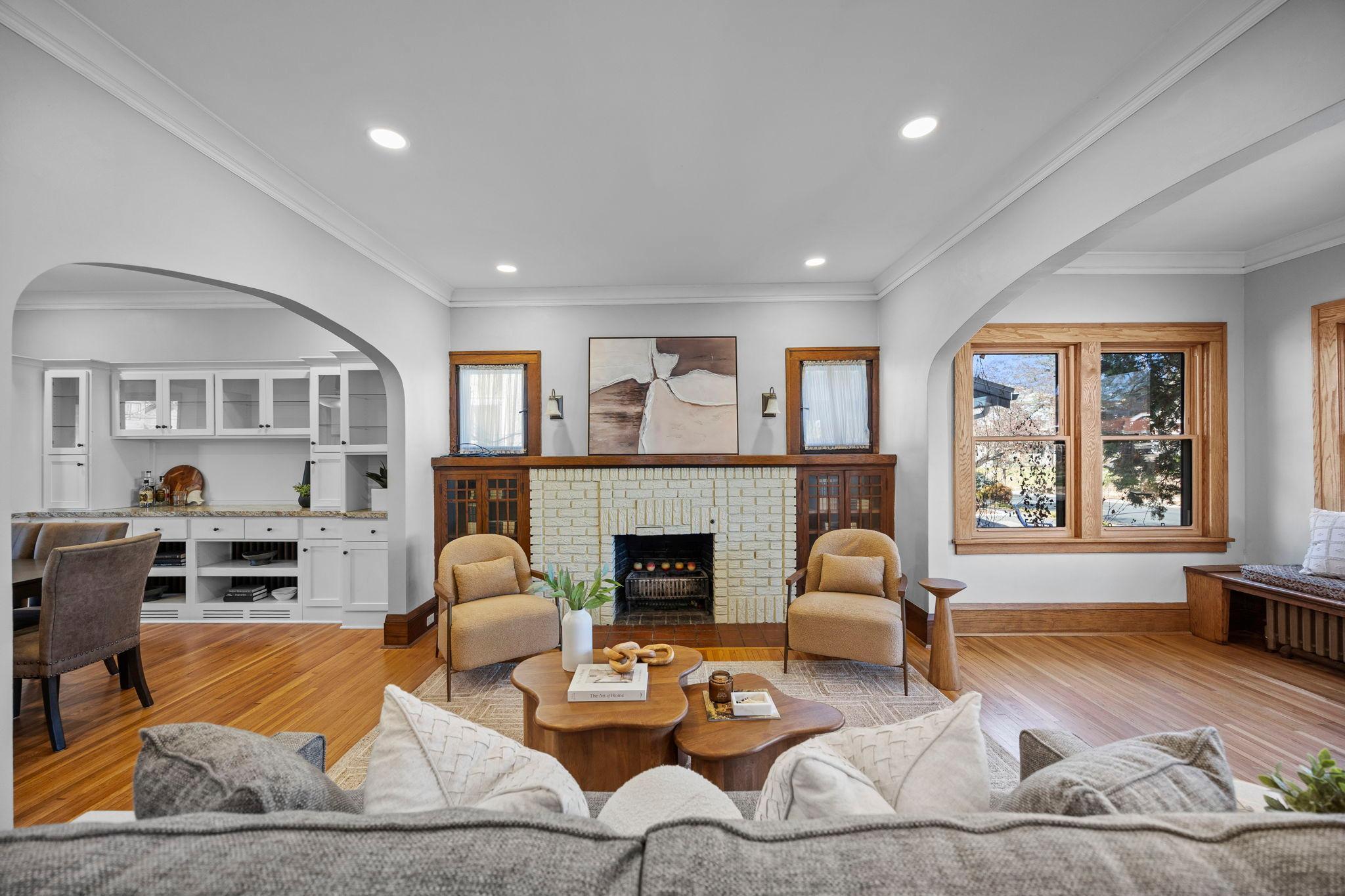 Spacious living room with recessed lights
