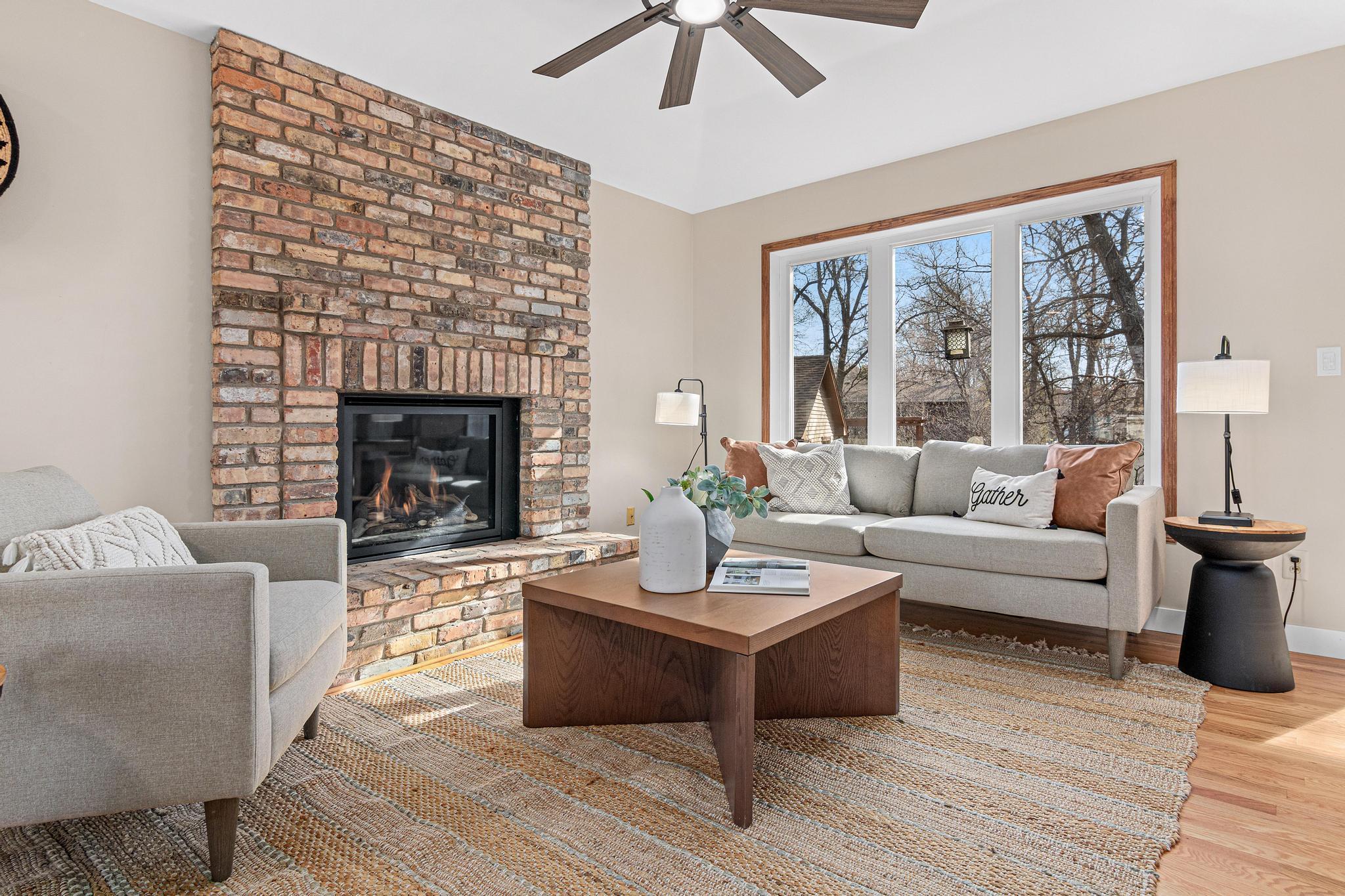 The living area provides plenty of room to relax and entertain. The gas burning fireplace adds the cozy feeling that we're looking for during the cooler months.