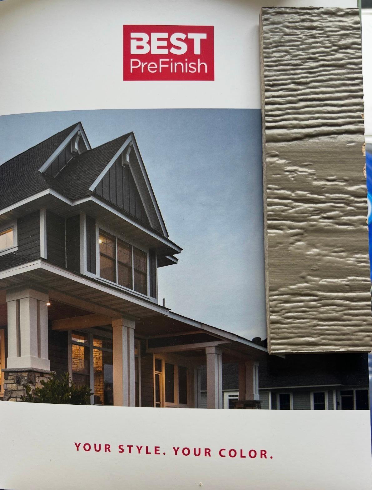 Color swatch of the new LP Smartside Pre-finished siding, to be installed in April 2026. It is a custom color called "Mountain". Information regarding the warranty, product and color will be provided to the buyer(s).