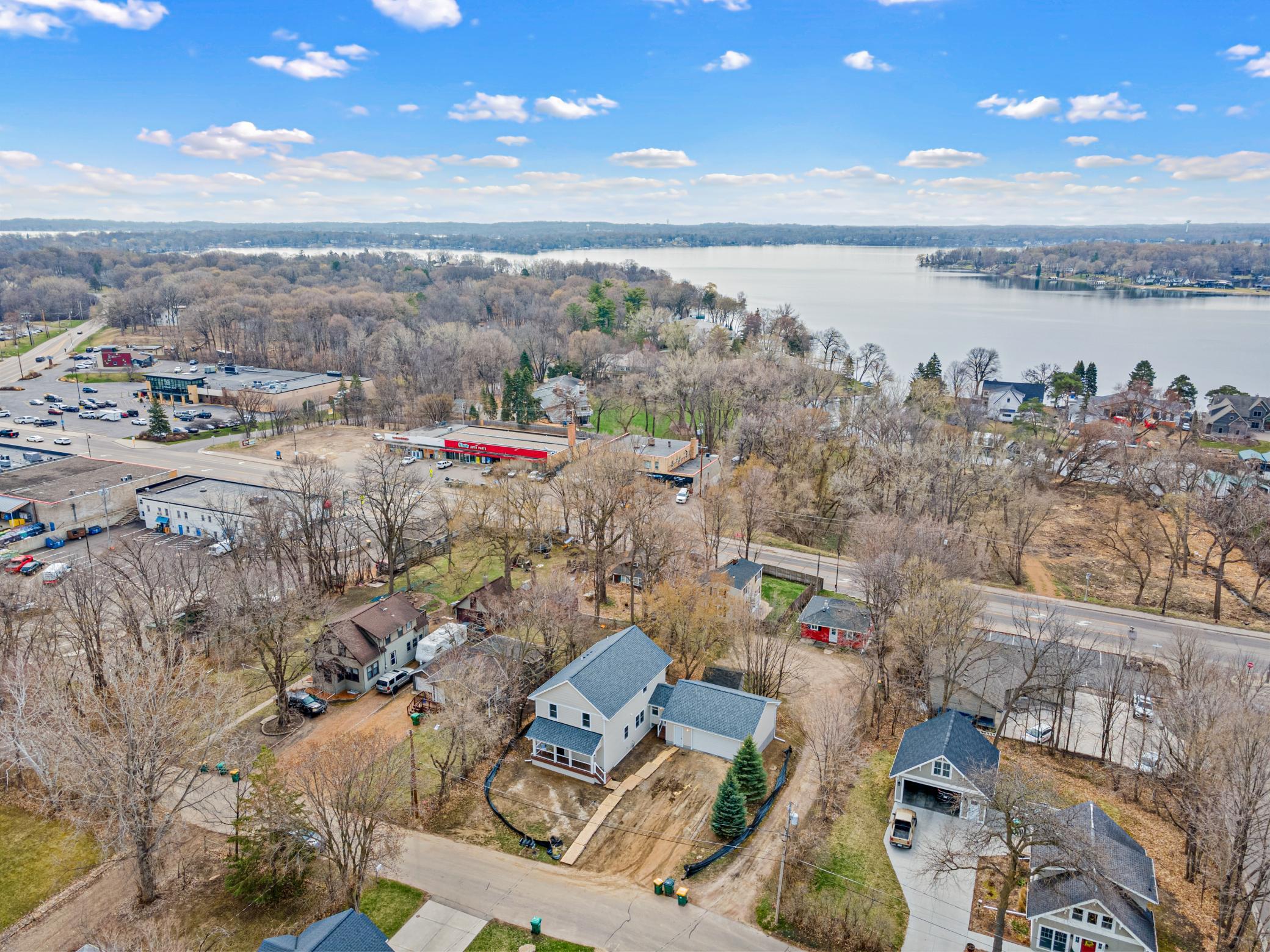 Aerial of lake Minnetonka to rear