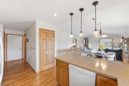 917 Anderson Way Alexandria, MN 56308 Functional kitchen with the pantry, laundry with storage, desk and garage access for easy grocery retrieval. Note the 6 panel doors.