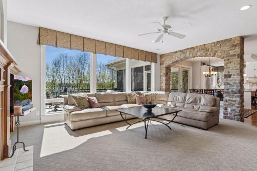 Main level great room with huge picture windows with views