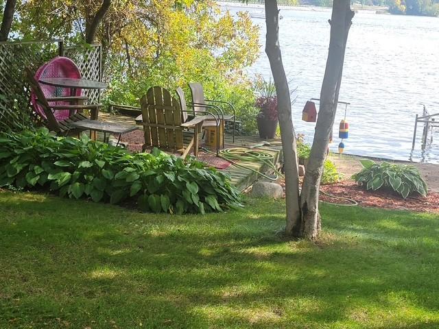 There is a deck area by the lake. The perfect spot to relax.