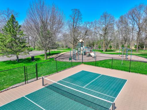 Association pickle ball court, play area, and gazebo.