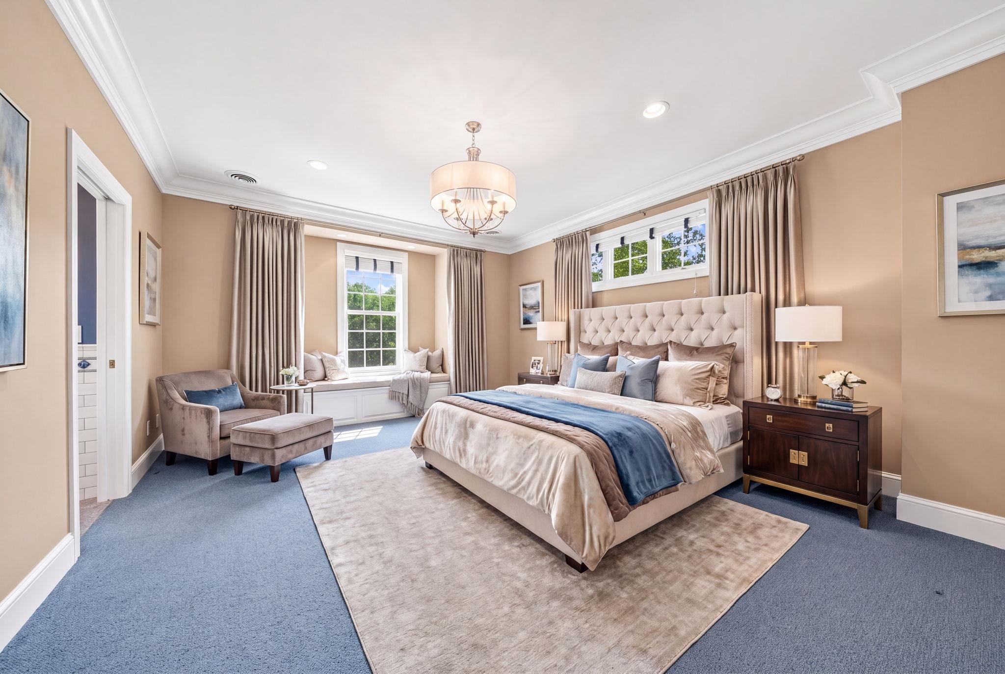 Guest bedroom and bath (virtually staged)
