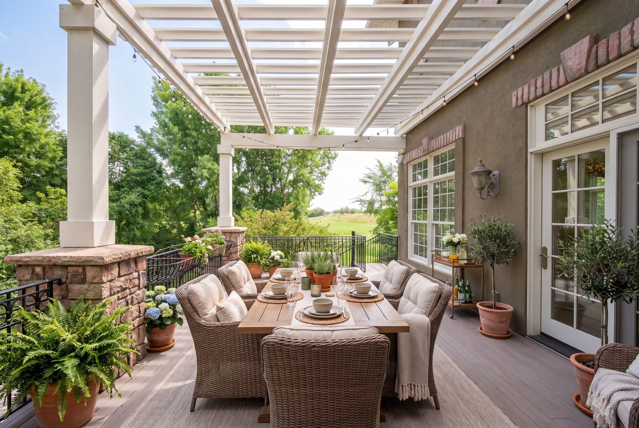 Deck above patio off of sun room (virtually staged)