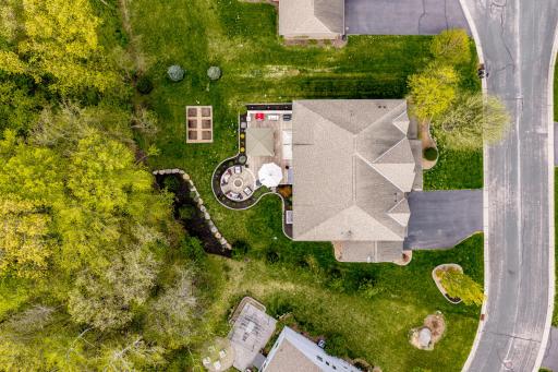Overhead view of the home and wonderful backyard