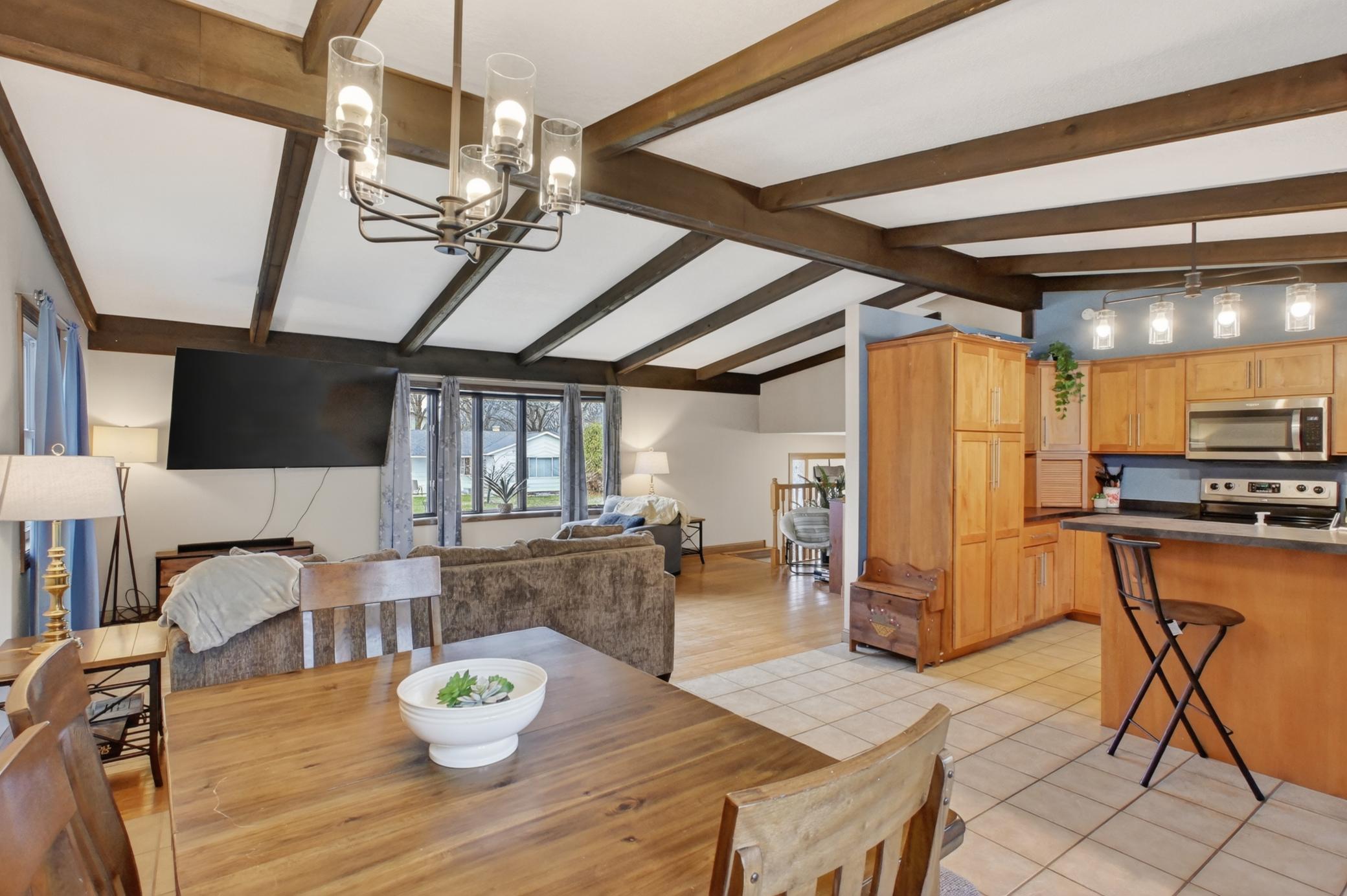 Open concept dining to kit & living