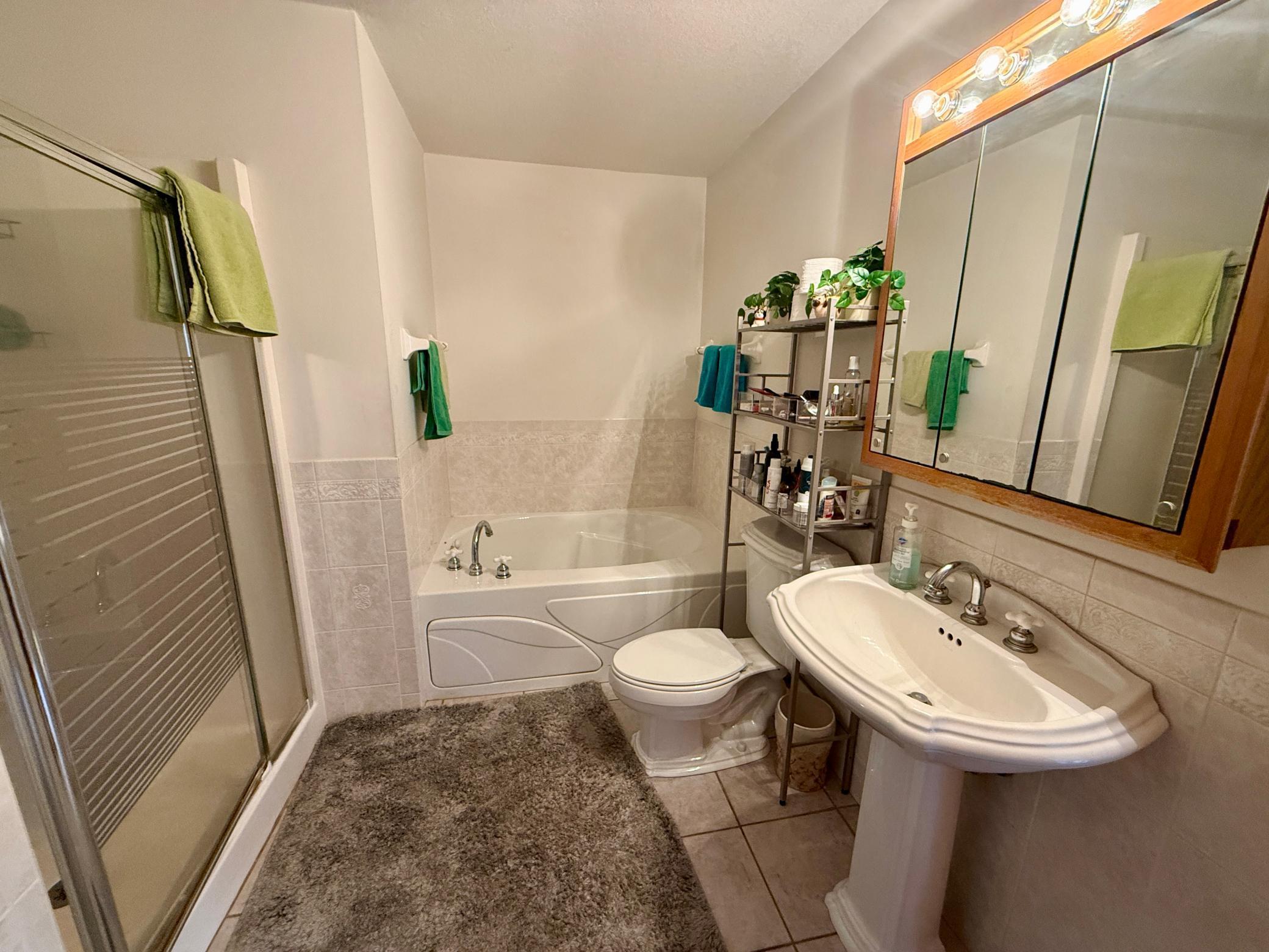Main level bath opens to owner's suite and living area