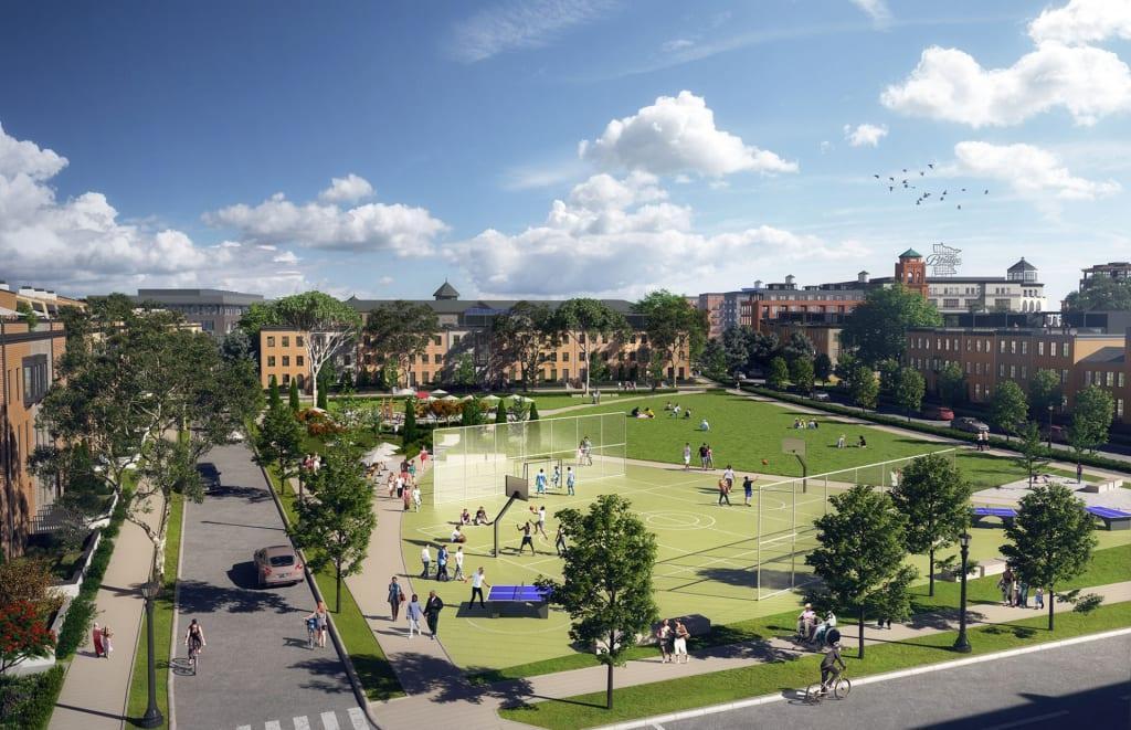 New community park offers pickle ball and basketball courts and great play ground area.