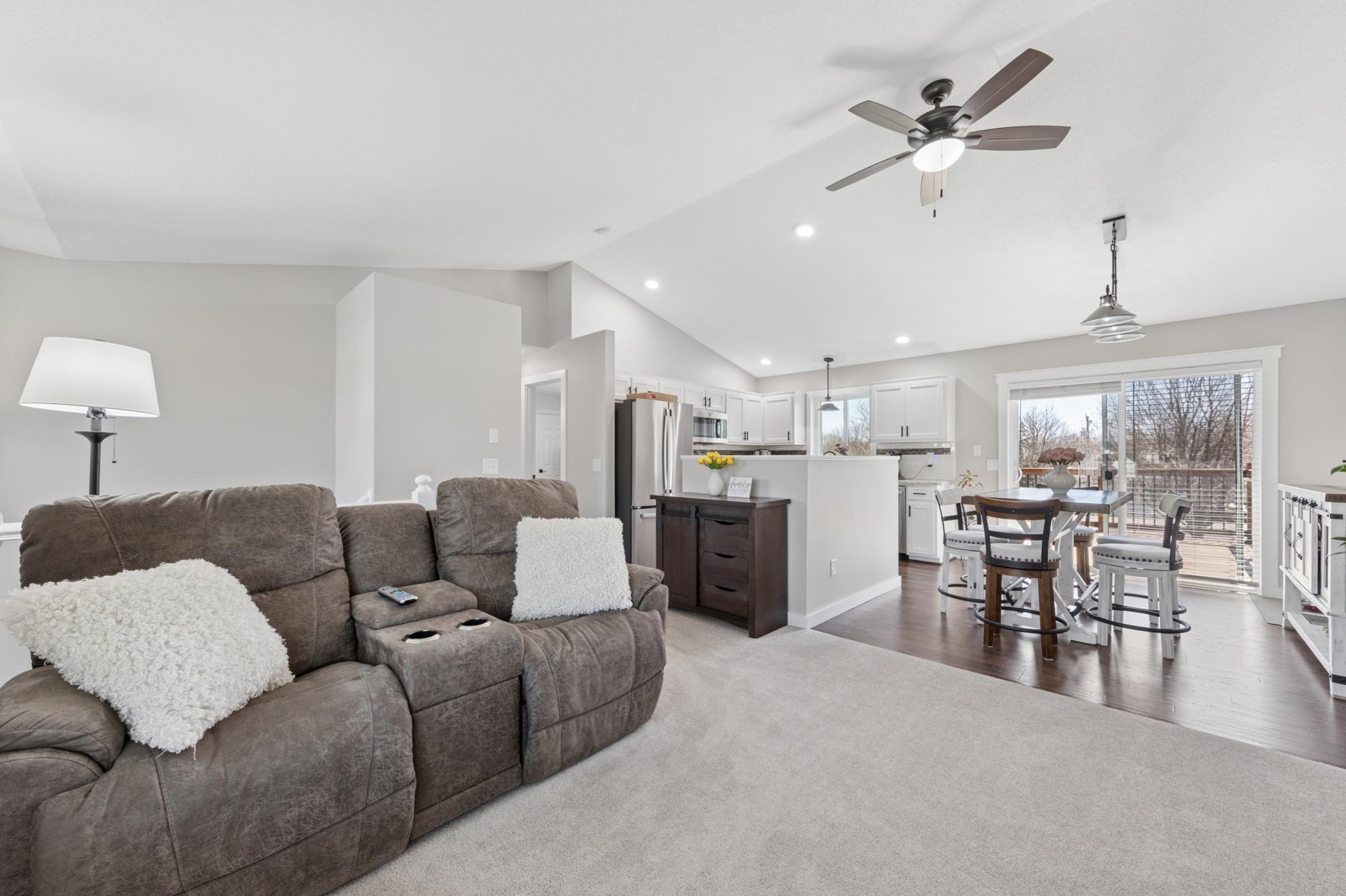 The vaulted ceiling just makes this open concept living space.