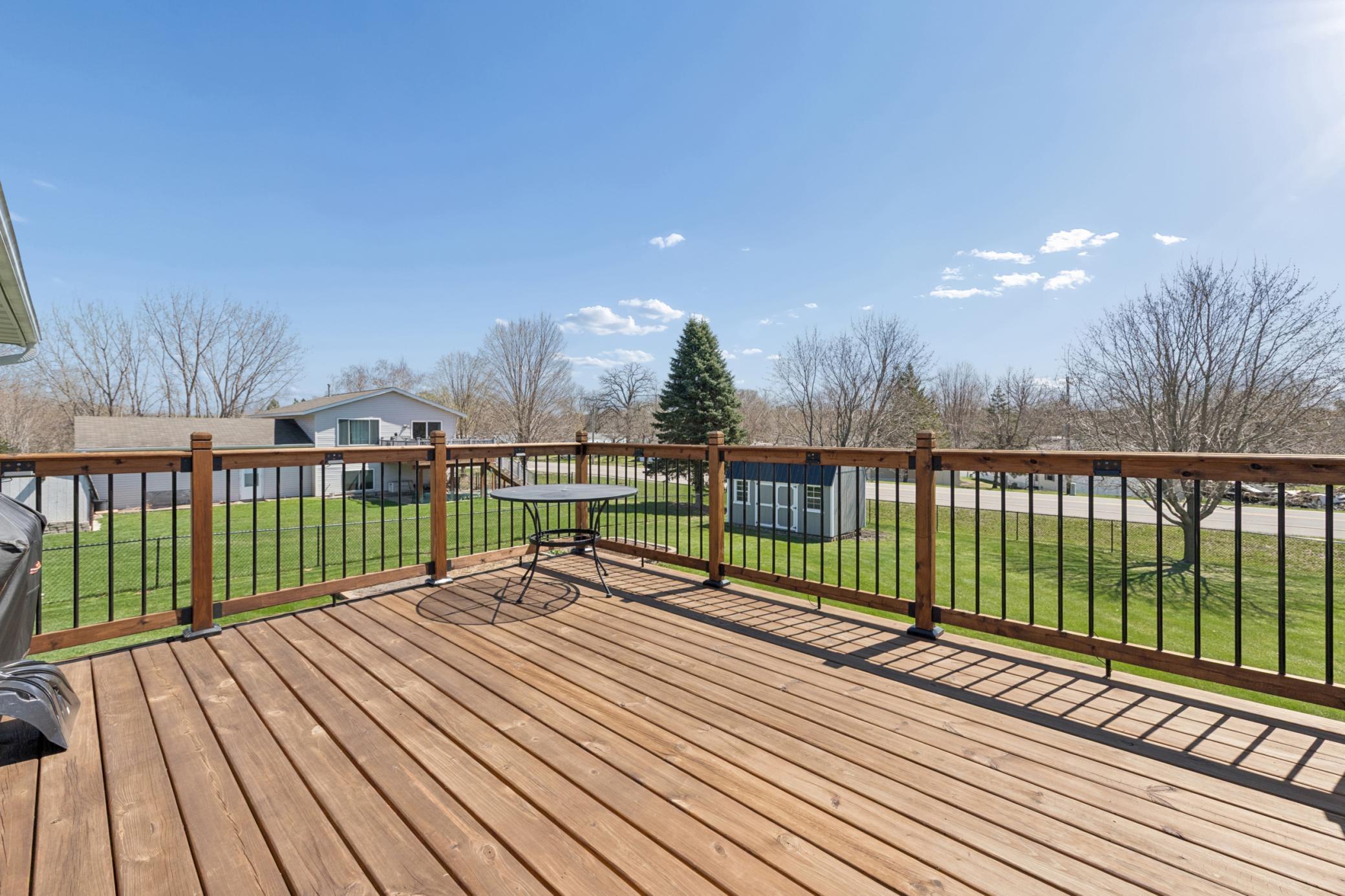 Gorgeous new deck with views of the backyard.
