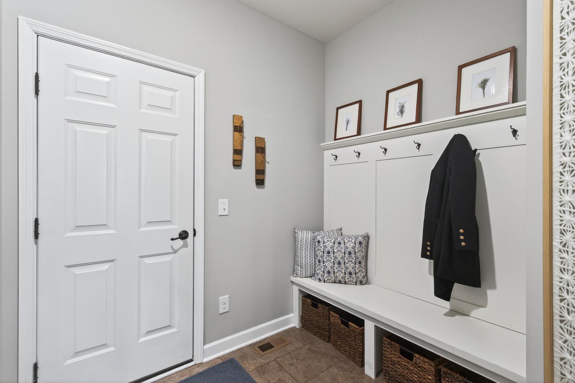 Mud Room with Built-in Bench and Hooks