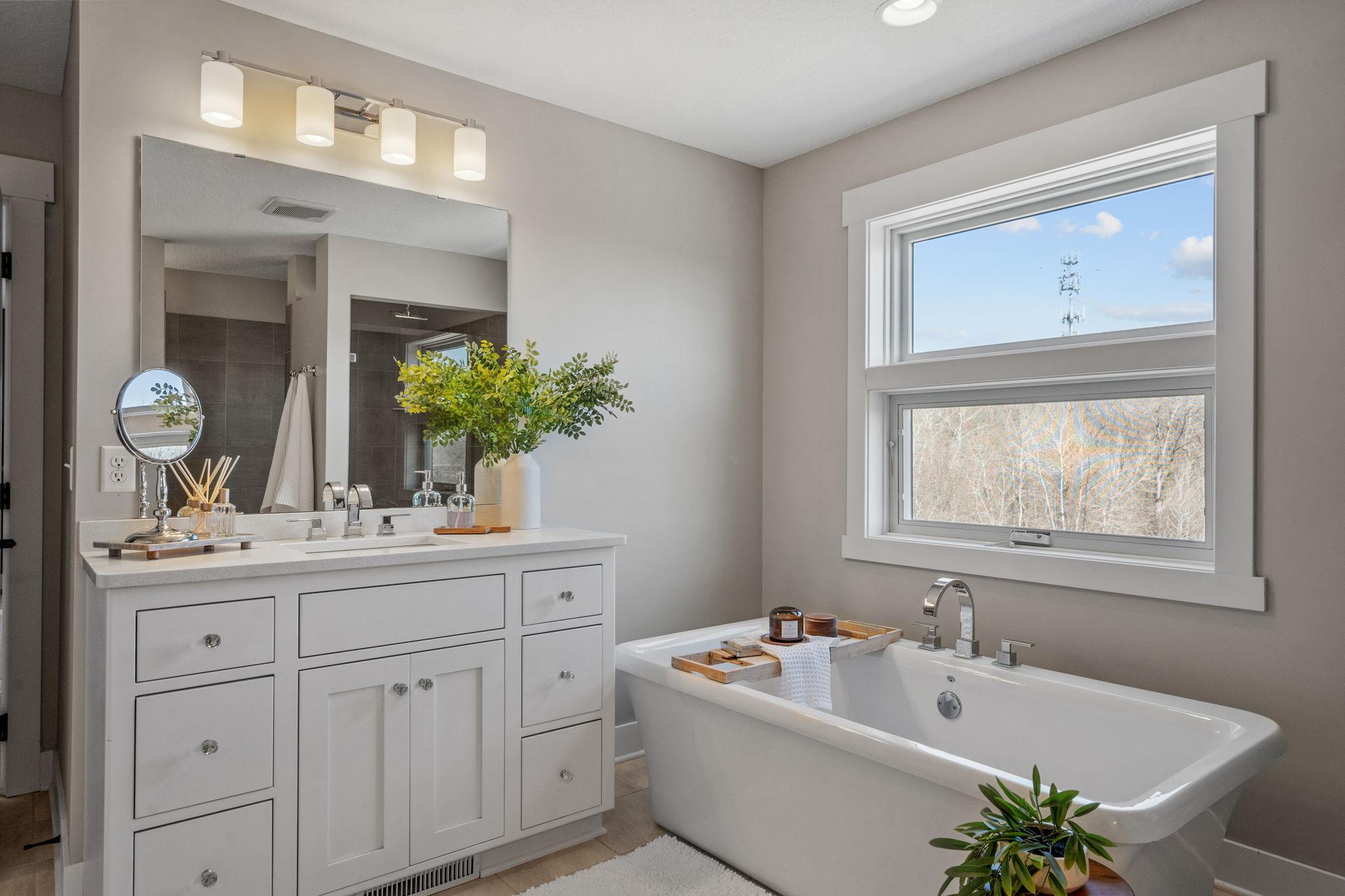 Separate vanities provide personal space and storage, creating a smooth, stress-free start to every day.