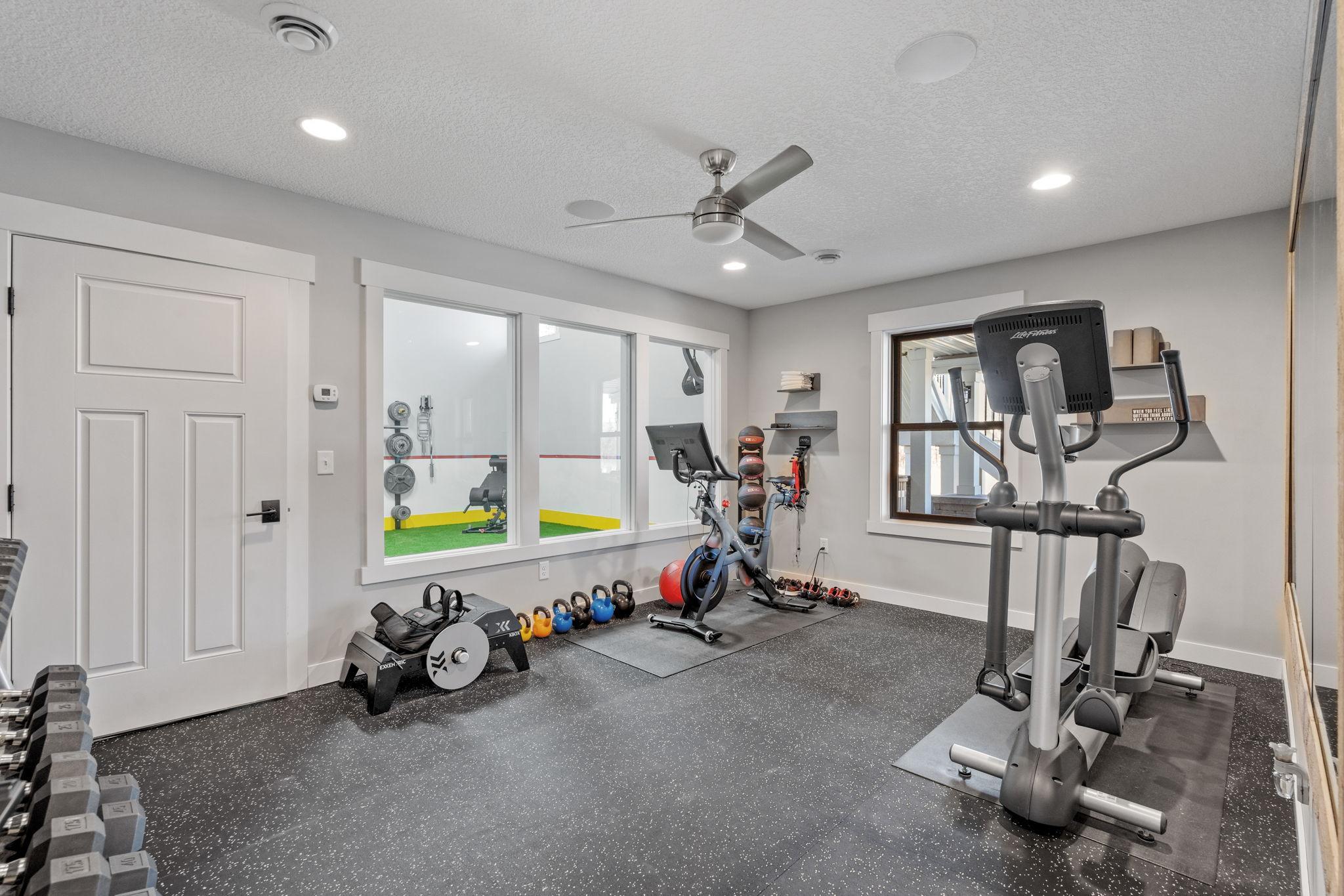 Direct sightlines into the sport court create next-level functionality, keeping everything connected so you can train, coach, or keep an eye on the action without missing a beat.