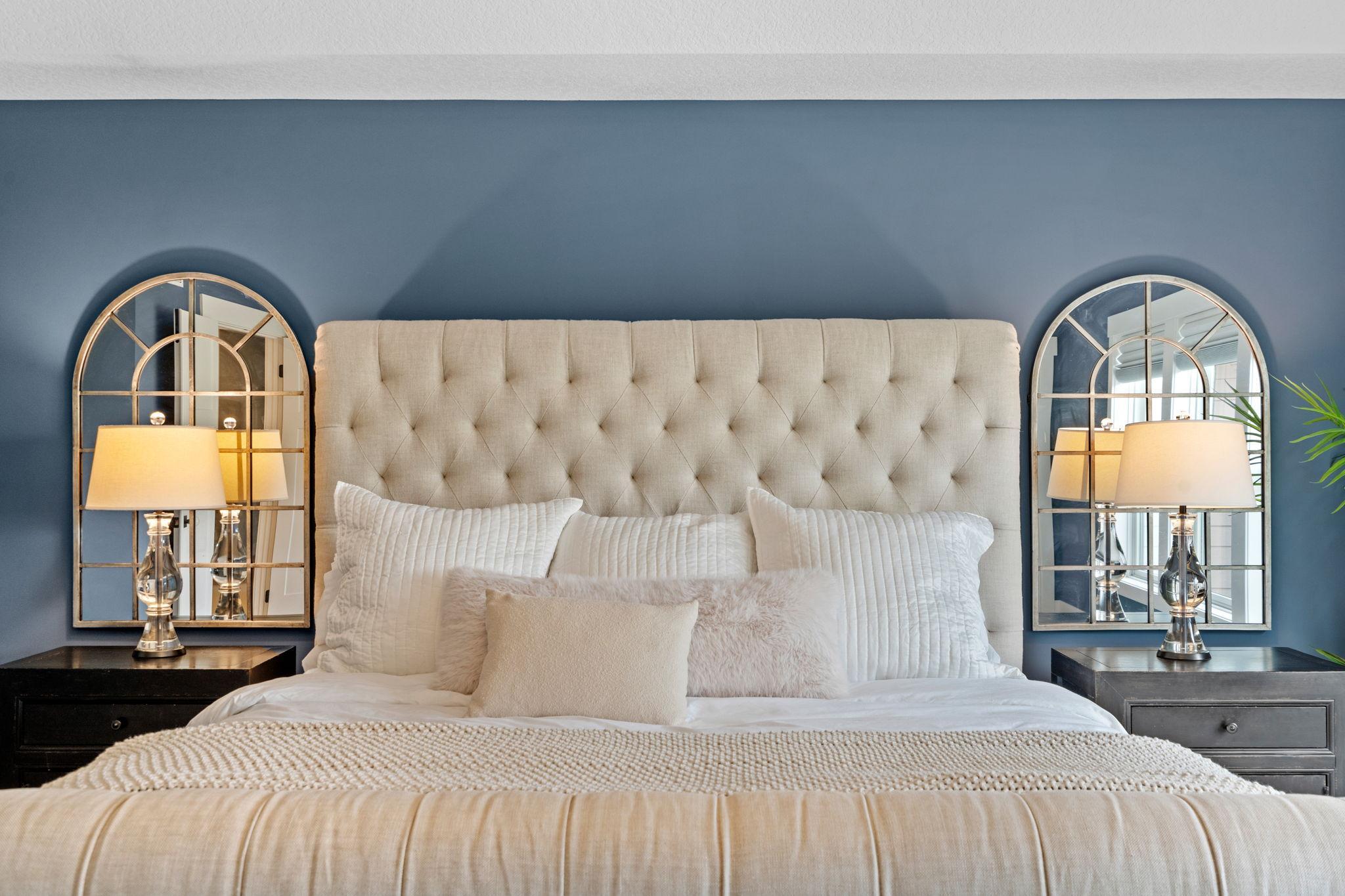 A bedroom that feels like a boutique hotel suite, right at home.
