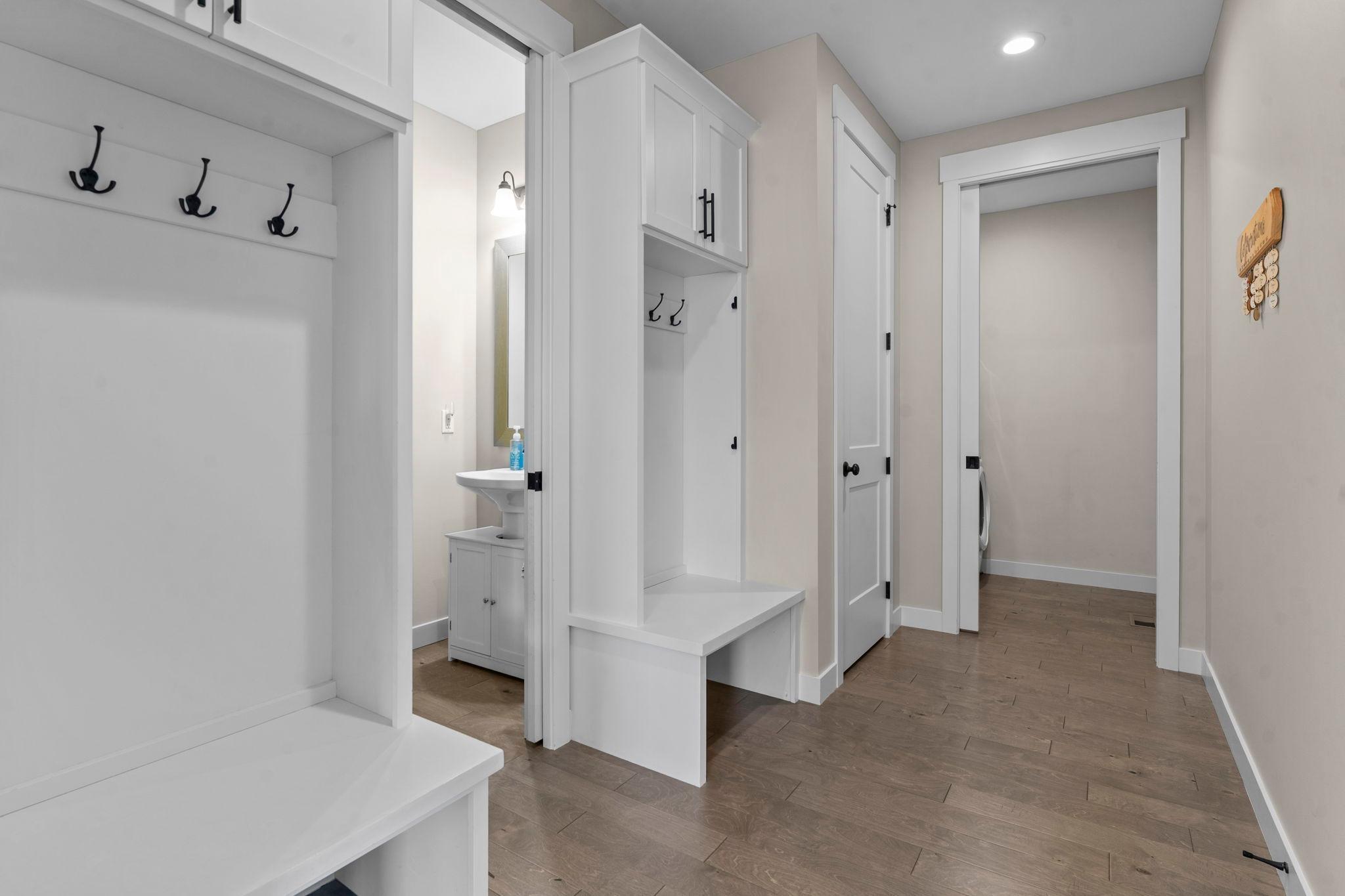 Mudroom with benches and storage