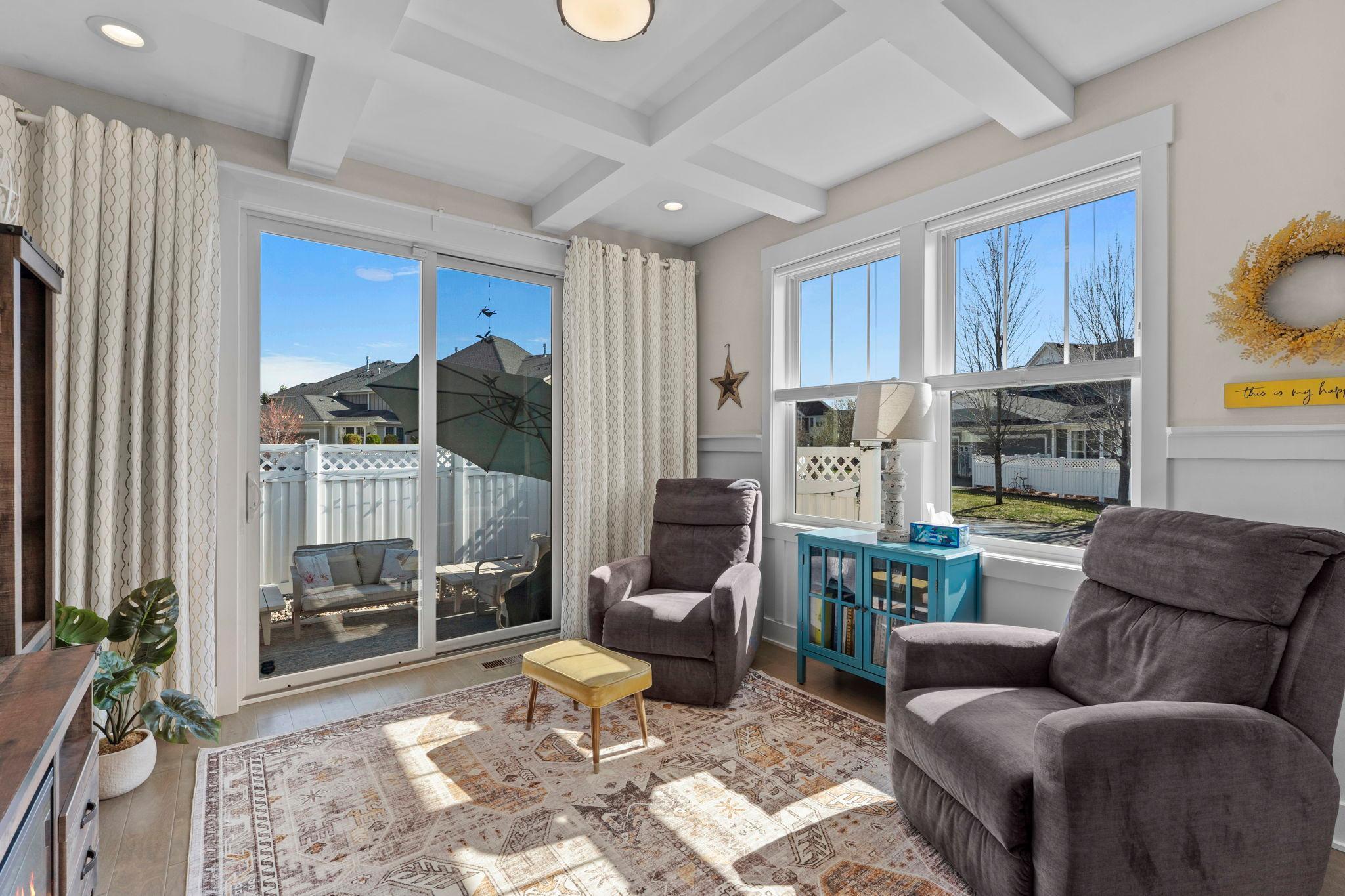 Coffered ceiling in sunroom