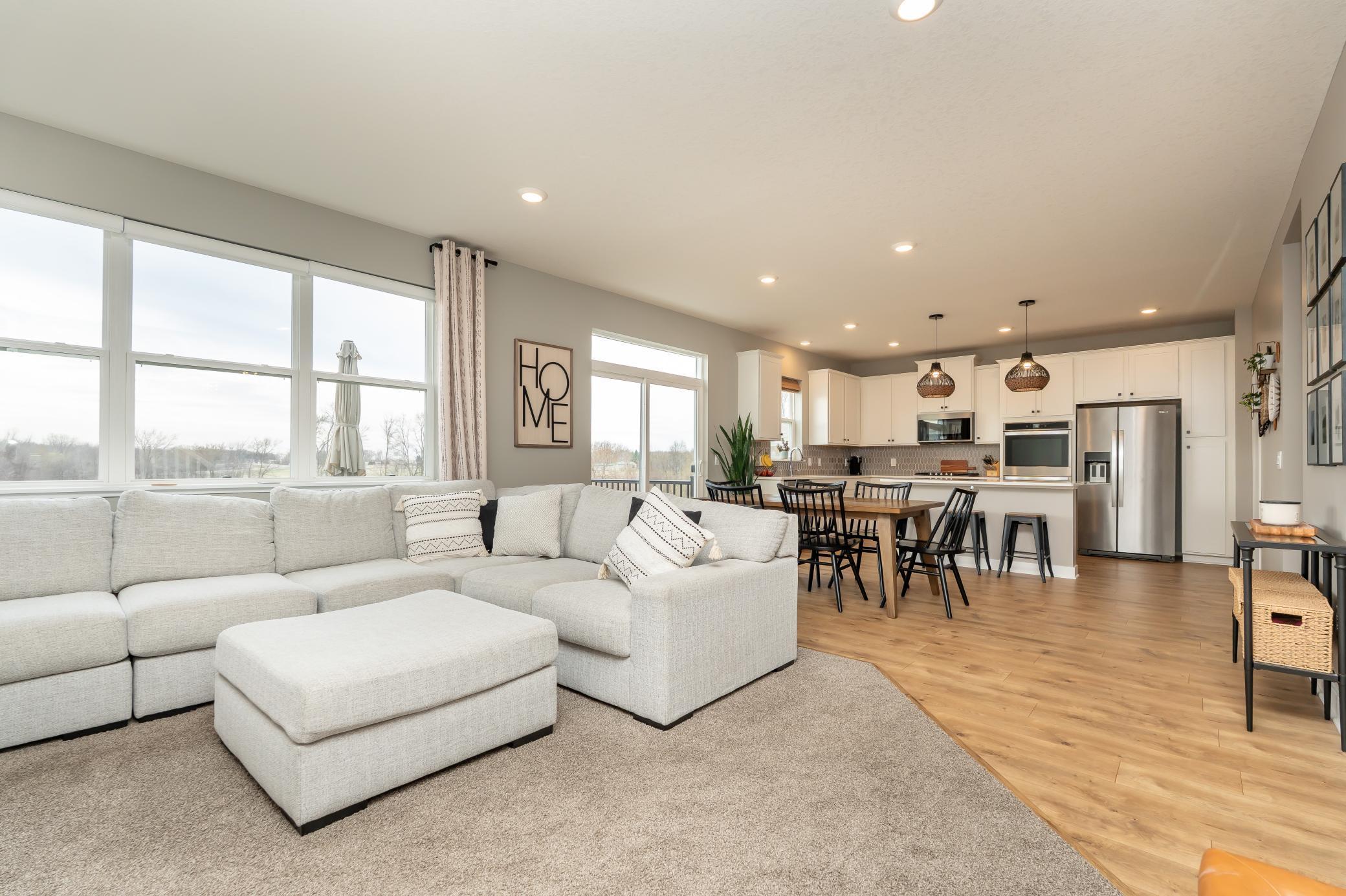 Your living room flows from living, dining and kitchen