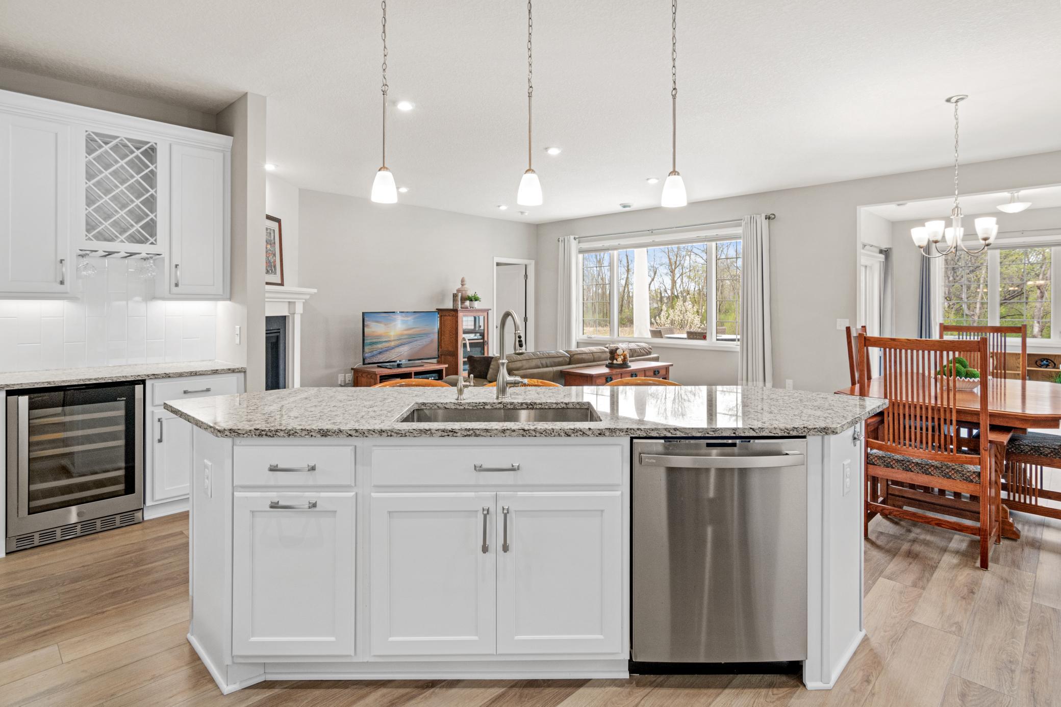 Beverage bar with built-in cooler.