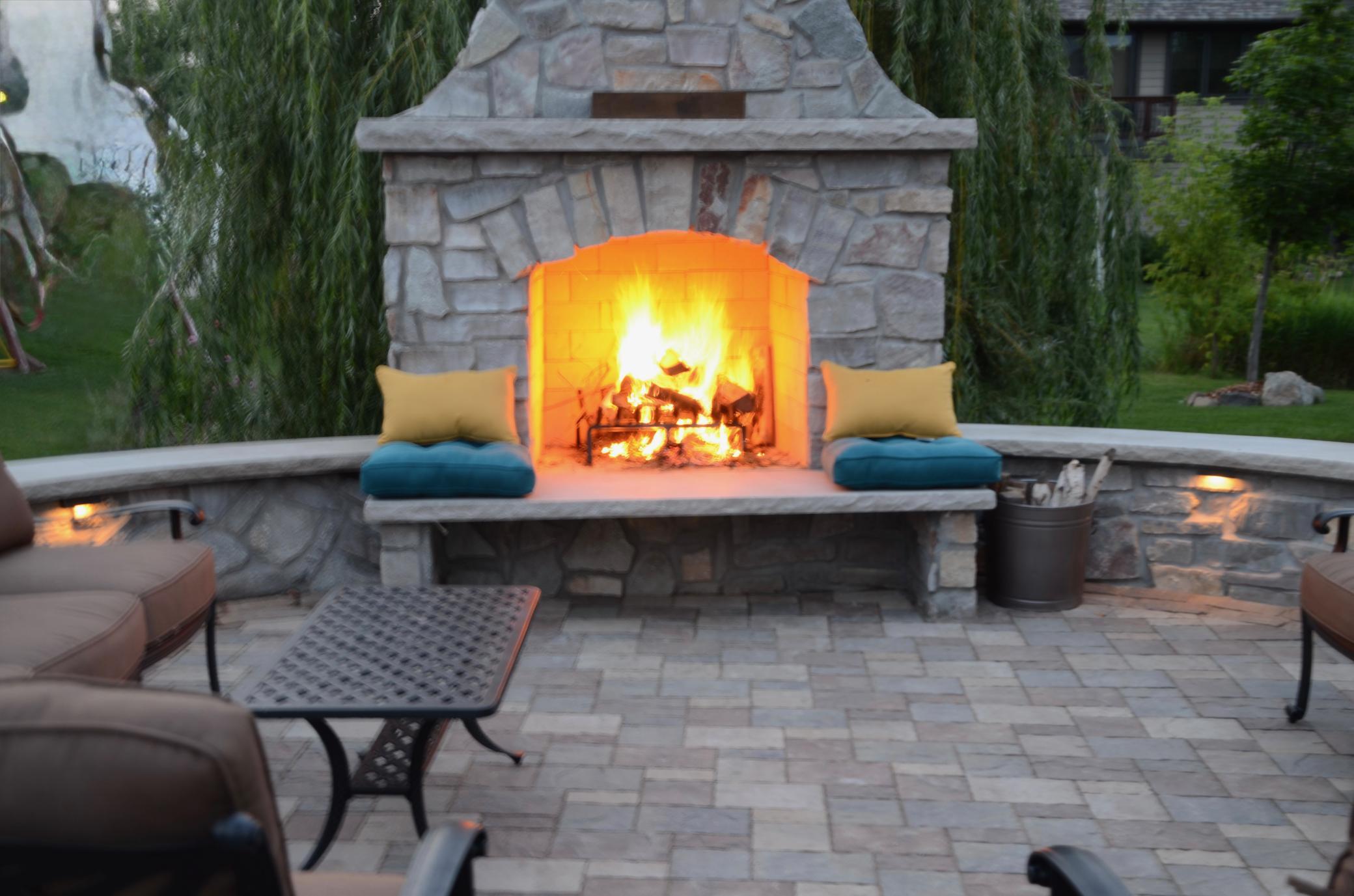A close up of the wide fireplace opening!