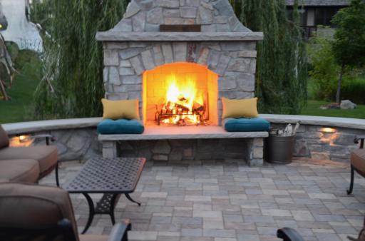 A close up of the wide fireplace opening!