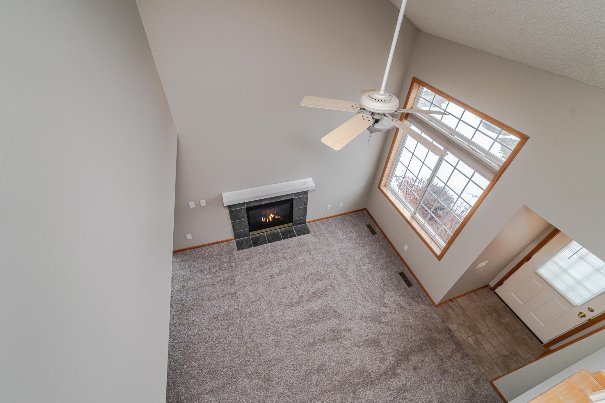 View from the upper level loft overlooking the family room.