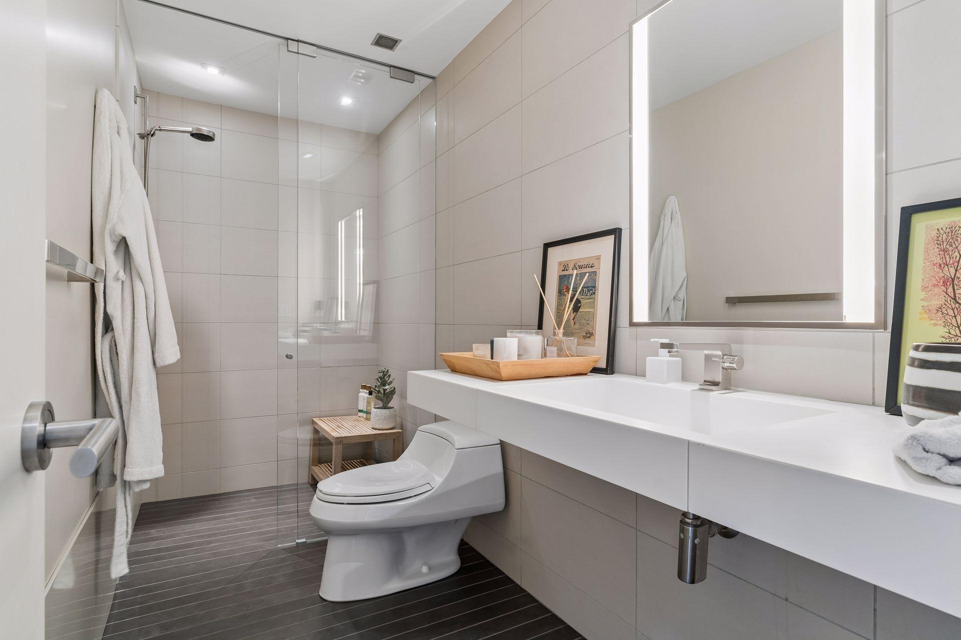 Custom heated, italian tile in lower level bathroom.