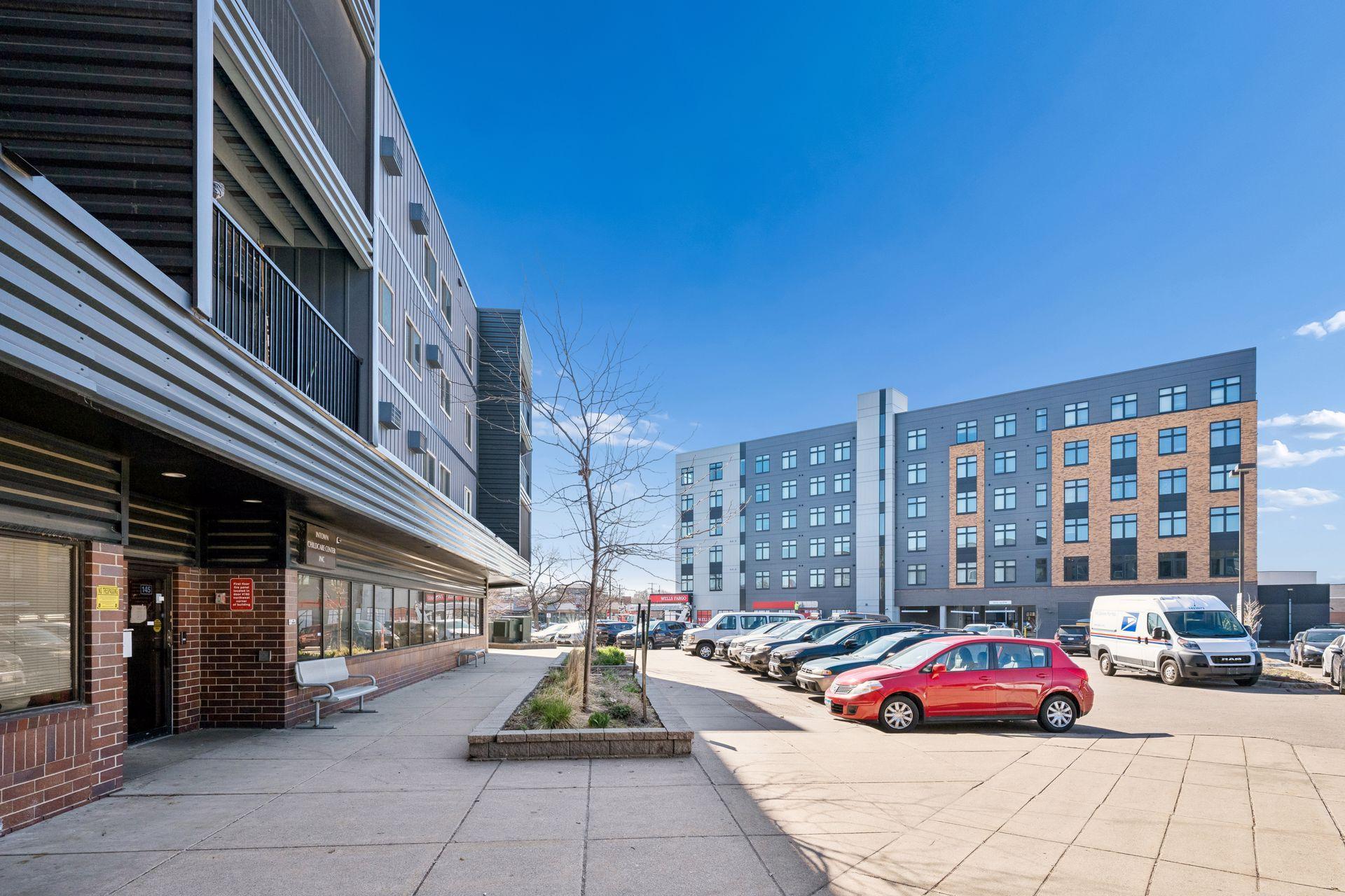 There is plenty of off street parking from guests on the south side of building near the entrance,