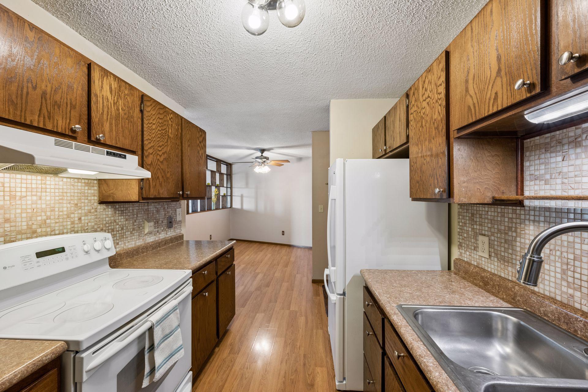 Facing from kitchen toward the dining area.