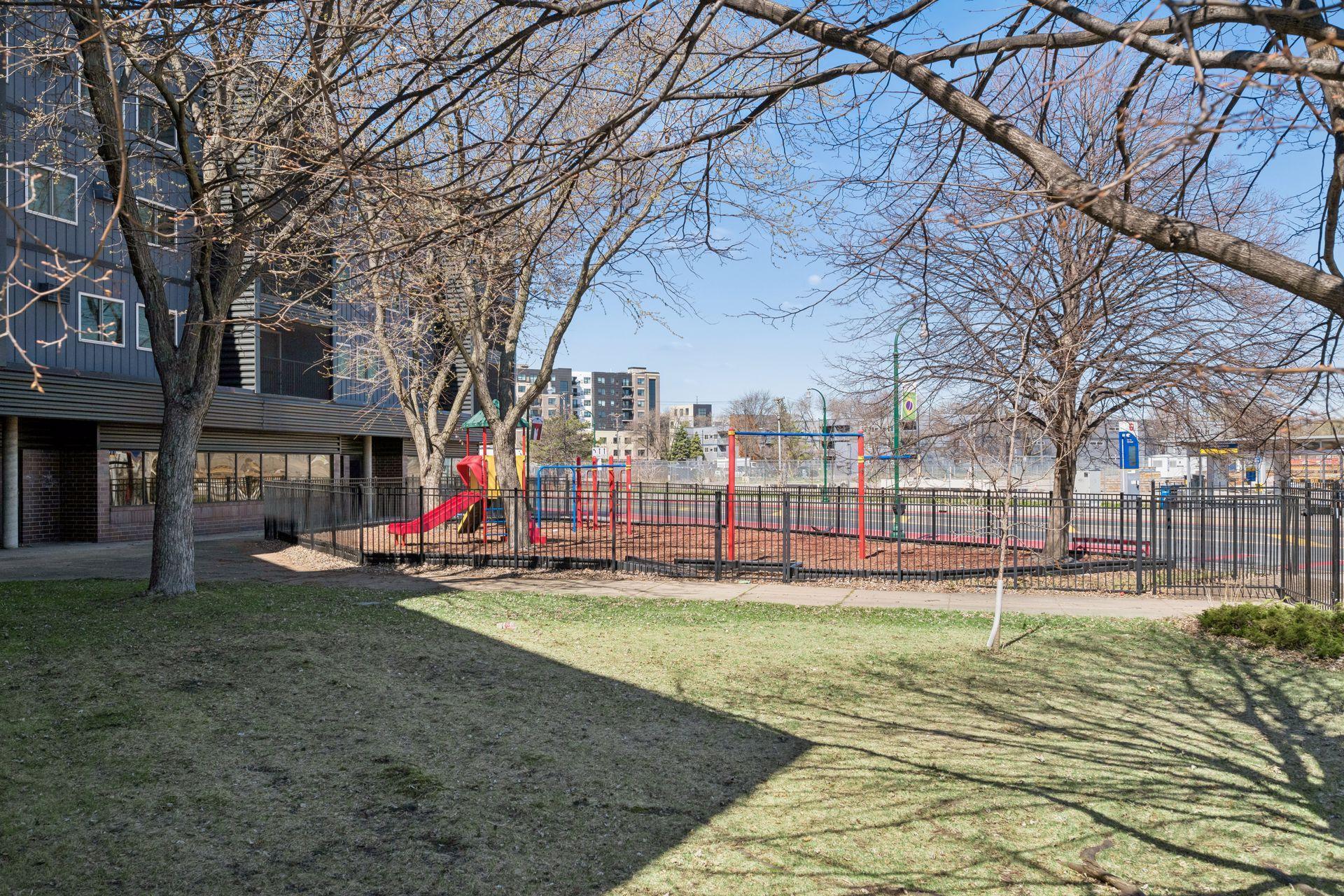 Green space on north and east side of the building.