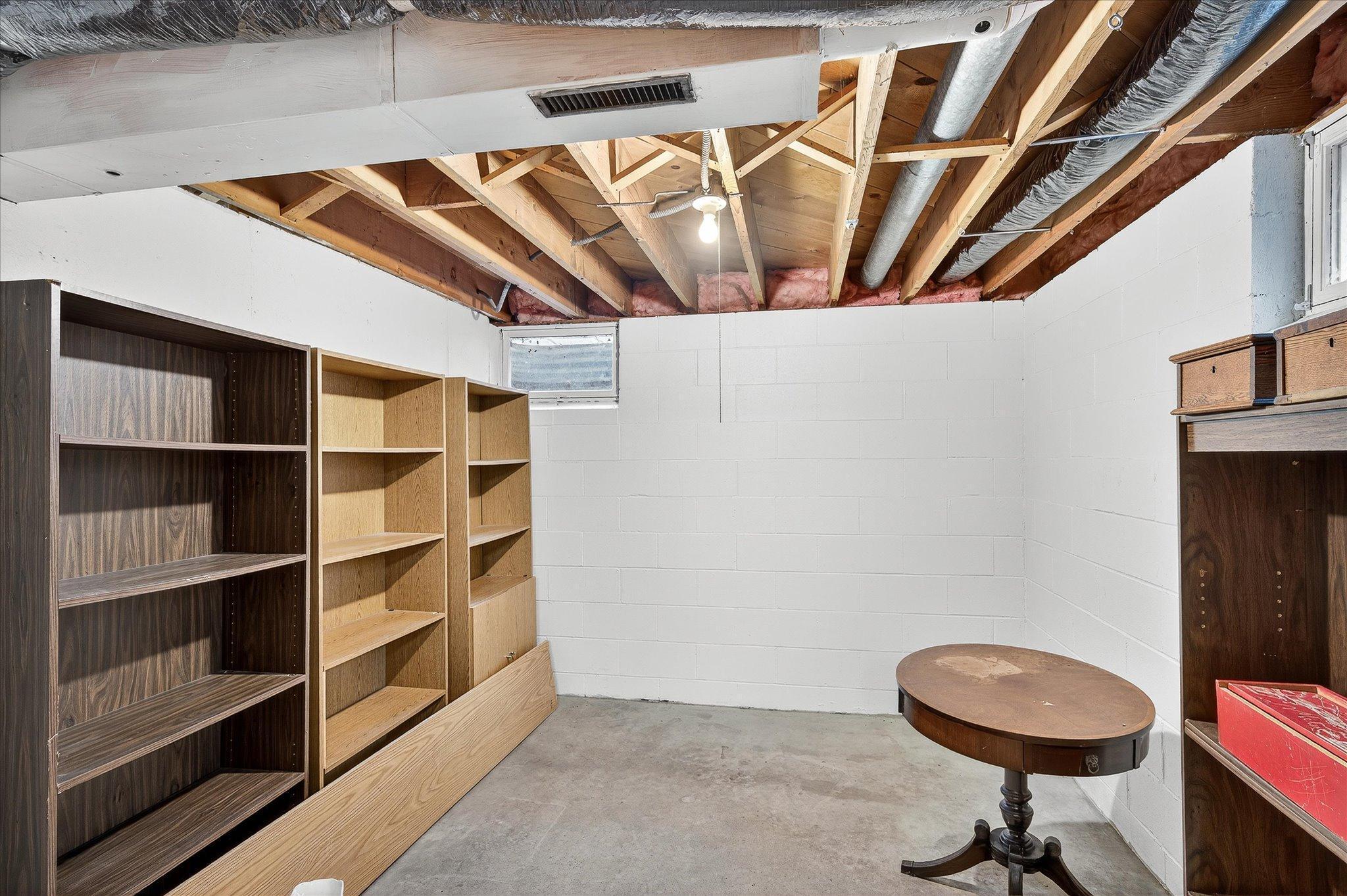 Lower level storage room or office