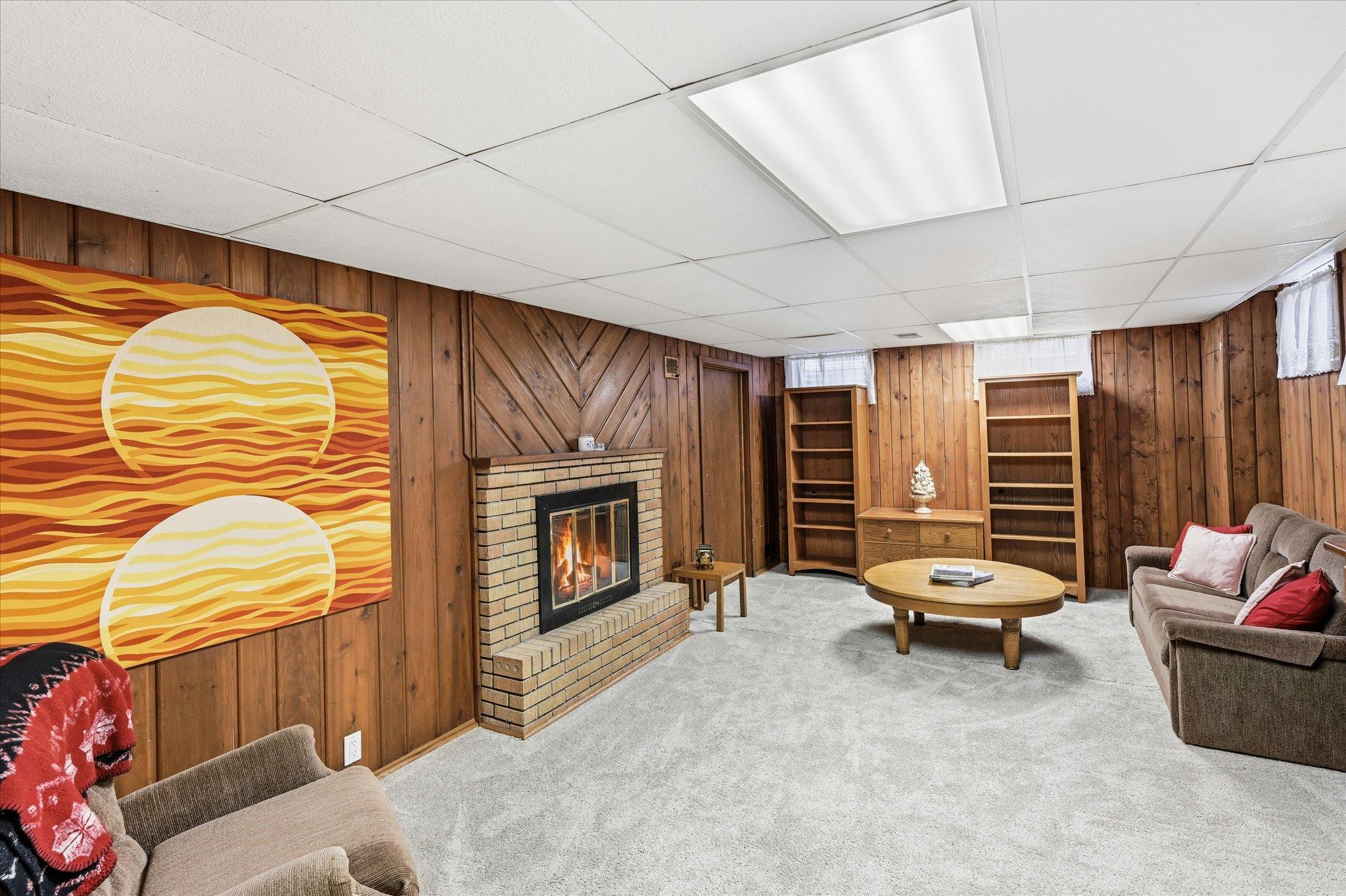 Cozy wood burning fireplace