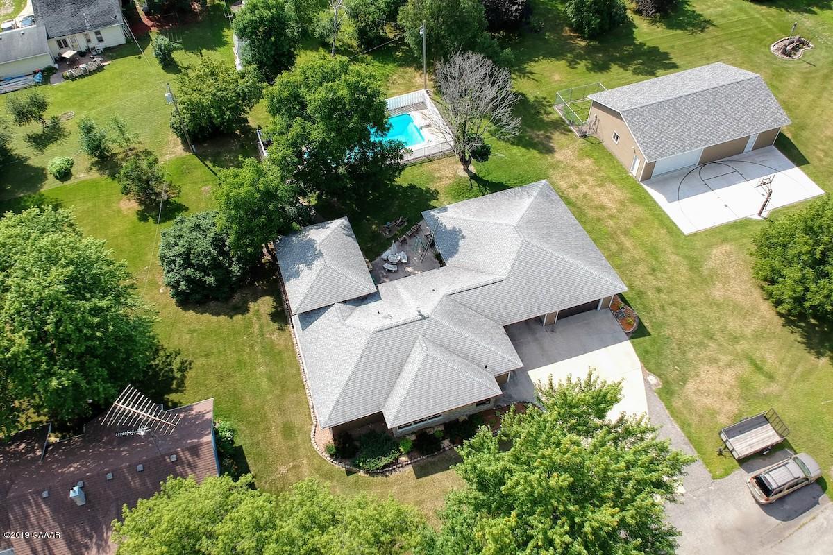 Aerial view house & pool